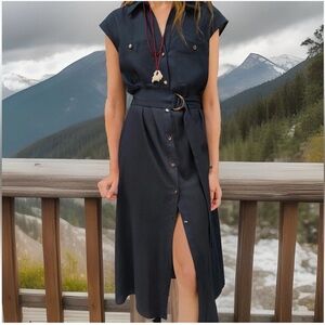 Zara Linen Blend Midi Dress with Belt